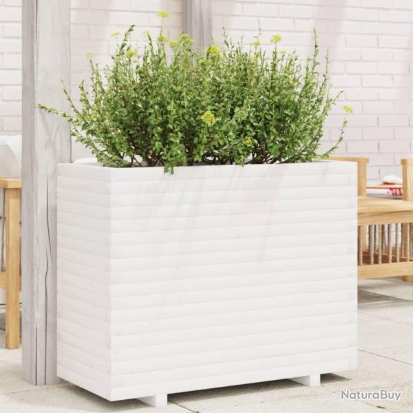 Jardinire blanc 90x40x72 cm bois de pin massif alsavelo