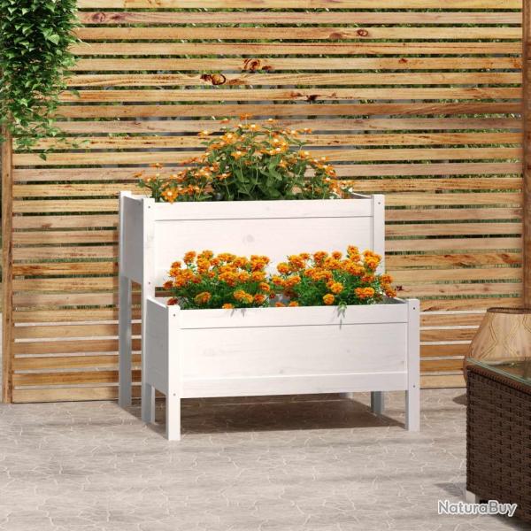 Jardinire blanc 84,5x84x75 cm bois massif de pin alsavelo