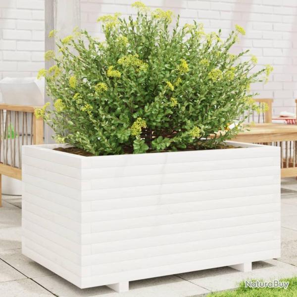 Jardinire blanc 90x60x49,5 cm bois de pin massif alsavelo