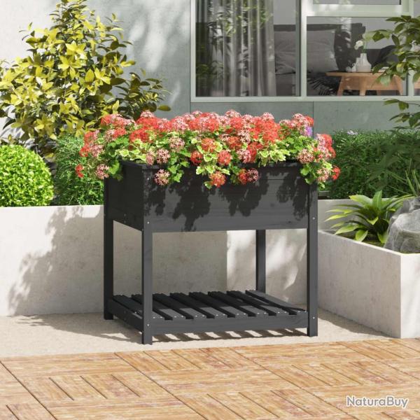 Jardini�re avec �tag�re Gris 82,5x82,5x81 cm Bois massif de pin