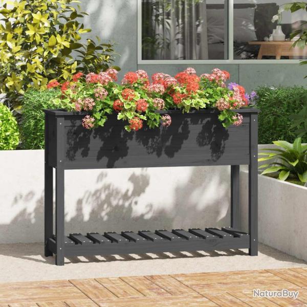 Jardini�re avec �tag�re Gris 111,5x34,5x81cm Bois massif de pin