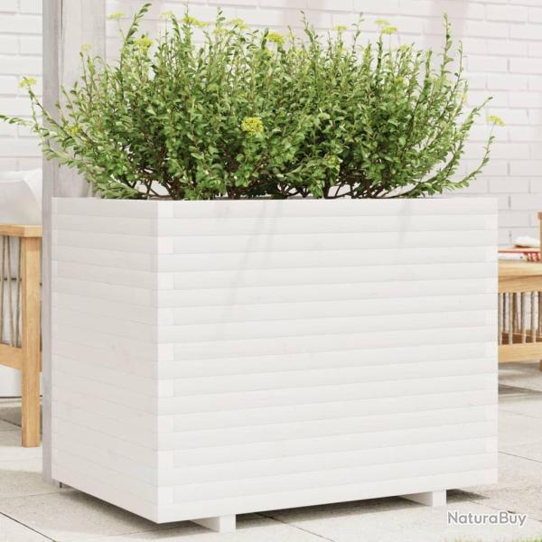 Jardinire blanc 90x60x72,5 cm bois de pin massif alsavelo