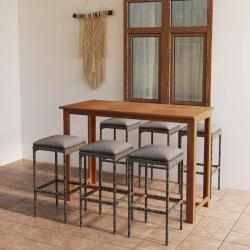 bar de jardin avec coussins 7 pcs Gris alsavelo
