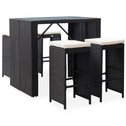 bar d'ext&eacute;rieur 5 pcs R&eacute;sine tress&eacute;e et verre Noir