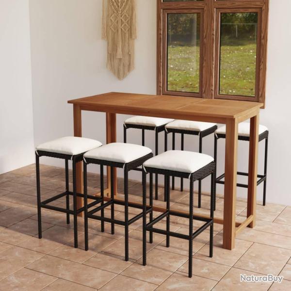 bar de jardin avec coussins 7 pcs Noir alsavelo
