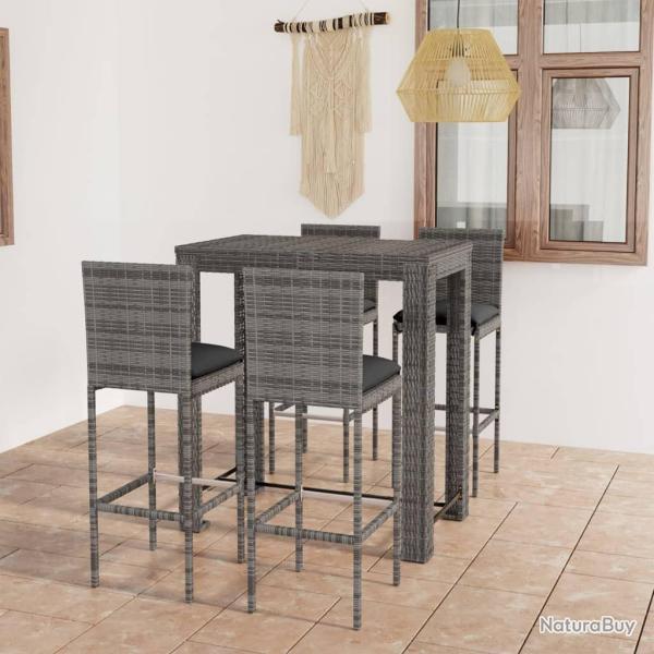 bar d'ext�rieur 5 pcs coussins R�sine tress�e Gris