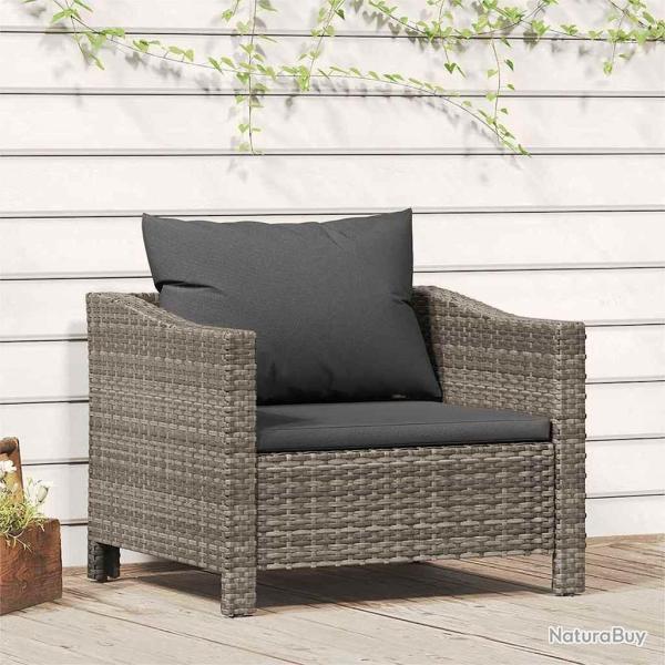 Fauteuil de jardin avec coussin Gris R�sine tress�e