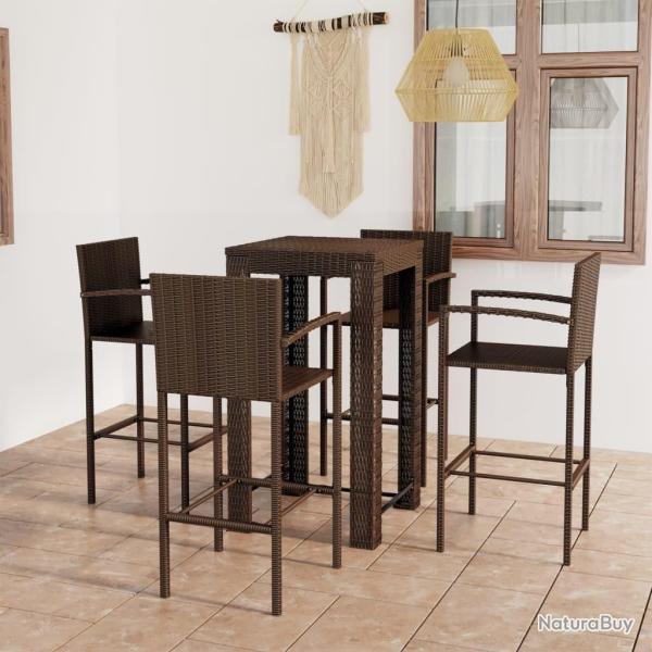 bar d'ext�rieur 5 pcs accoudoir Poly rotin Marron