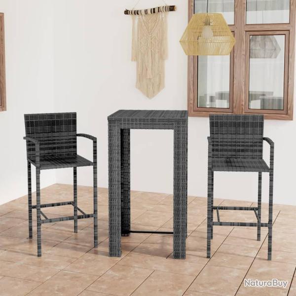 bar d'ext�rieur 3 pcs accoudoir R�sine tress�e Gris alsavelo
