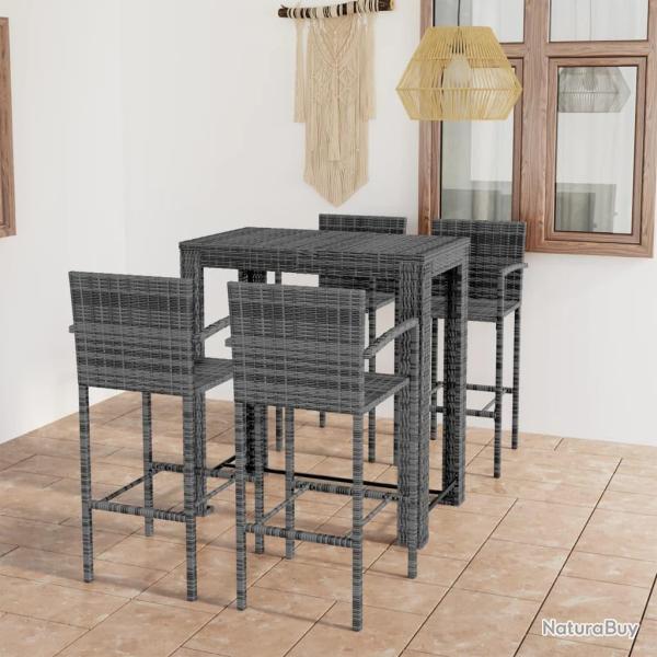 bar d'ext�rieur 5 pcs accoudoir R�sine tress�e Gris