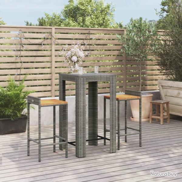bar jardin 3 pcs gris poly rotin/bois massif acacia alsavelo