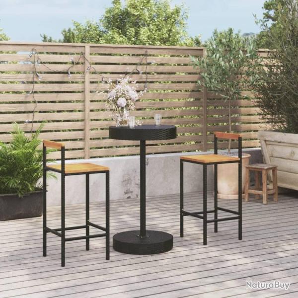 bar jardin 3 pcs noir poly rotin/bois massif acacia alsavelo