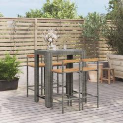 bar jardin 5 pcs gris poly rotin/bois massif acacia alsavelo