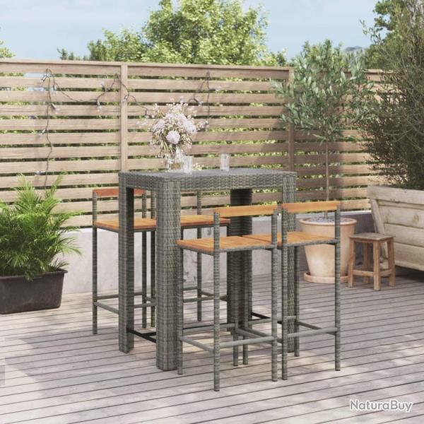 bar jardin 5 pcs gris poly rotin/bois massif acacia alsavelo