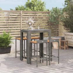 bar jardin 5 pcs gris poly rotin/bois massif acacia alsavelo
