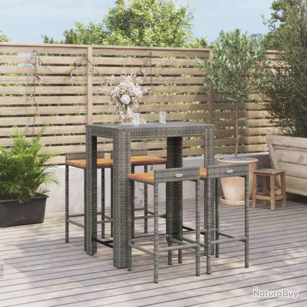 bar jardin 5 pcs gris poly rotin/bois massif acacia alsavelo