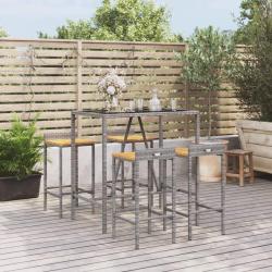 bar jardin 5 pcs gris poly rotin/bois massif acacia alsavelo
