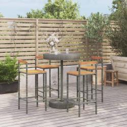 bar jardin 5 pcs gris poly rotin/bois massif acacia alsavelo