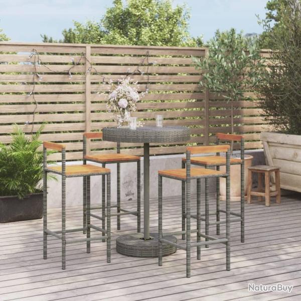 bar jardin 5 pcs gris poly rotin/bois massif acacia alsavelo