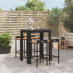 bar jardin 5 pcs noir poly rotin/bois massif acacia alsavelo