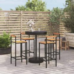 bar jardin 5 pcs noir poly rotin/bois massif acacia alsavelo