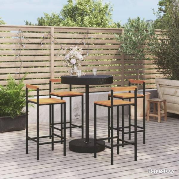 bar jardin 5 pcs noir poly rotin/bois massif acacia alsavelo