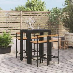 bar jardin 5 pcs noir poly rotin/bois massif acacia alsavelo