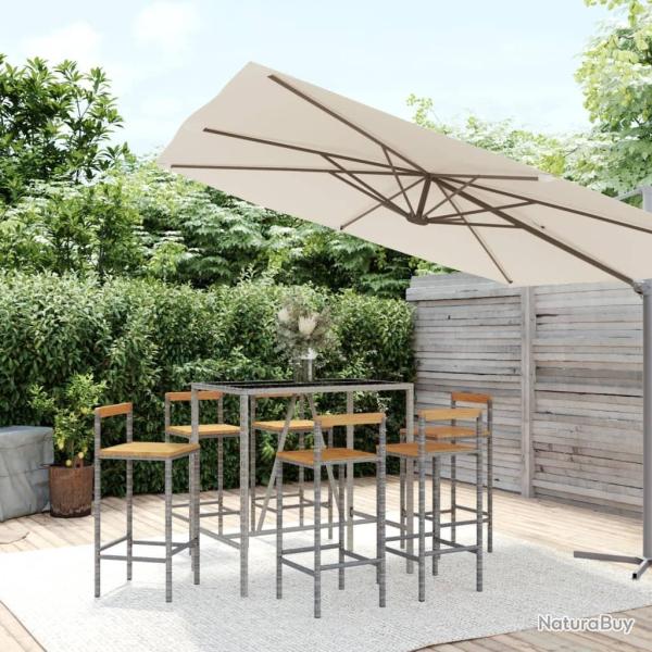 bar jardin 7 pcs gris poly rotin/bois massif acacia alsavelo