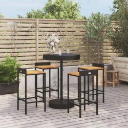 bar jardin 5 pcs noir poly rotin/bois massif acacia alsavelo