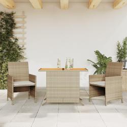 bistro 3 pcs avec coussins beige r&eacute;sine tress&eacute;e