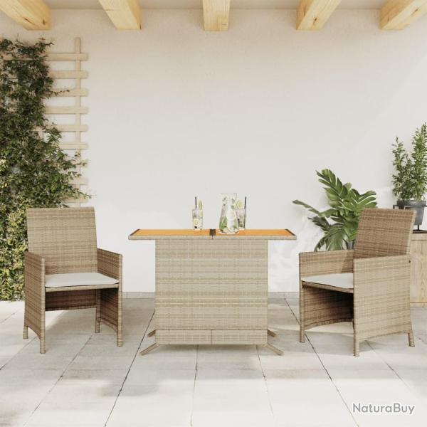 bistro 3 pcs avec coussins beige r�sine tress�e