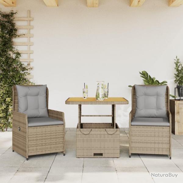 bistro 3 pcs avec coussins beige r�sine tress�e