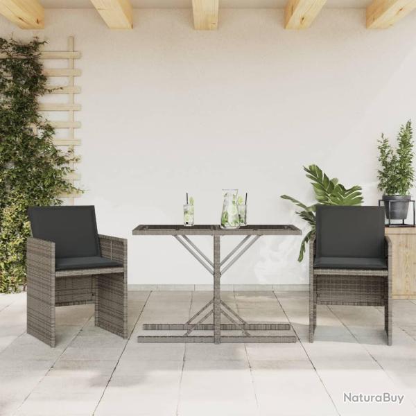 bistro 3 pcs avec coussins gris r�sine tress�e