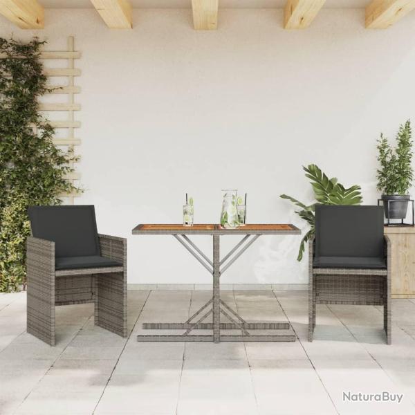 bistro 3 pcs avec coussins gris r�sine tress�e