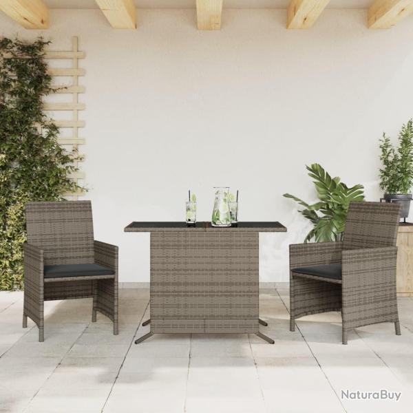 bistro 3 pcs avec coussins gris r�sine tress�e