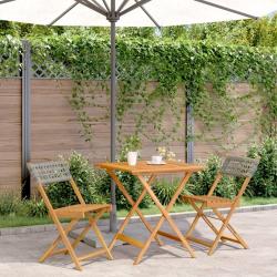 bistro 3 pcs gris r&eacute;sine tress&eacute;e et bois massif