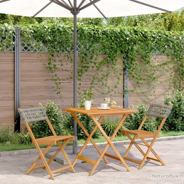 bistro 3 pcs gris r�sine tress�e et bois massif