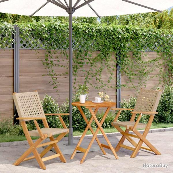bistro 3 pcs beige r�sine tress�e et bois massif