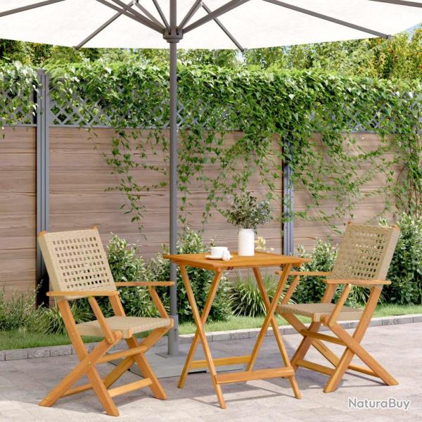 bistro 3 pcs beige r�sine tress�e et bois massif