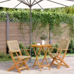 bistro 3 pcs beige r&eacute;sine tress&eacute;e et bois massif