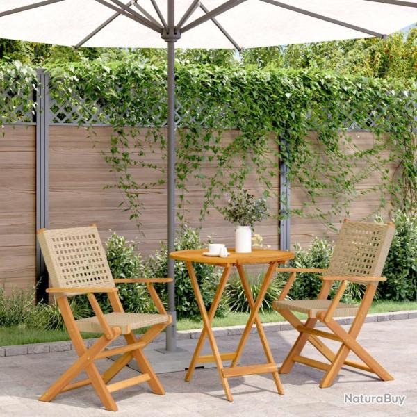 bistro 3 pcs beige r�sine tress�e et bois massif