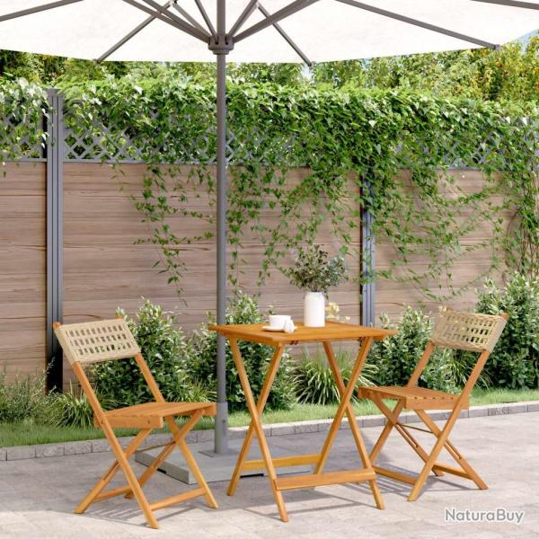 bistro 3 pcs beige r�sine tress�e et bois massif