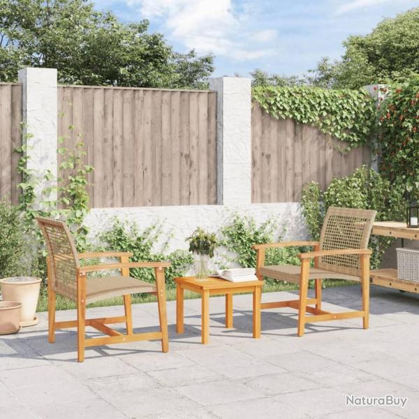 Ensemble de bistro 3 pcs beige r�sine tress�e et bois d'acacia