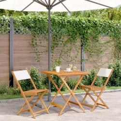 bistro 3 pcs blanc cr&egrave;me tissu et bois massif