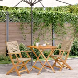 bistro 3 pcs beige r&eacute;sine tress&eacute;e et bois massif