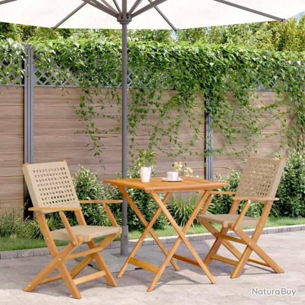 bistro 3 pcs beige r�sine tress�e et bois massif