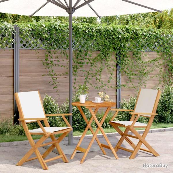 bistro 3 pcs blanc cr�me tissu et bois massif