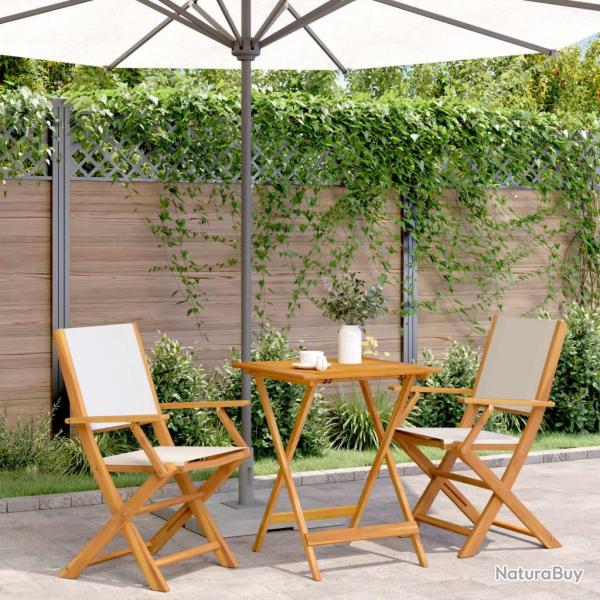 bistro 3 pcs blanc cr�me tissu et bois massif