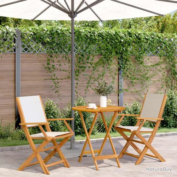 bistro 3 pcs blanc cr�me tissu et bois massif