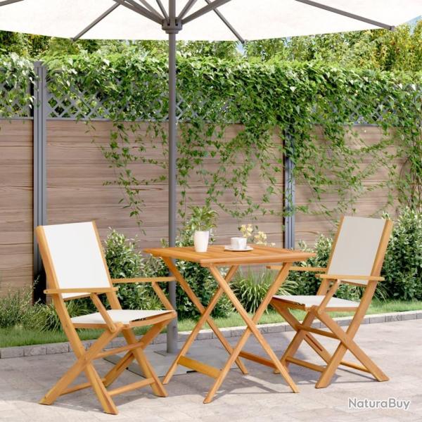 bistro 3 pcs blanc cr�me tissu et bois massif